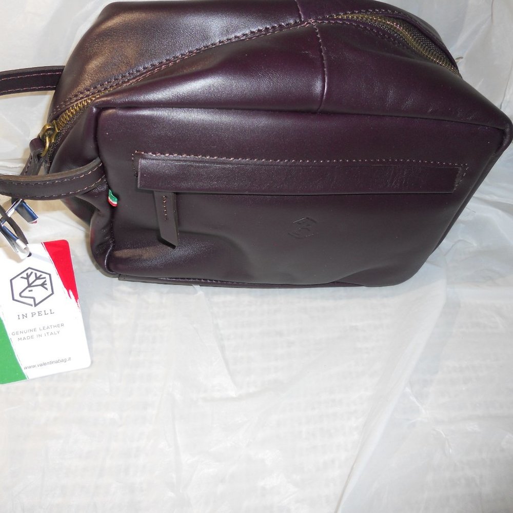 Leather Dopp Bag Italy Purple Zipper Valentina NWT